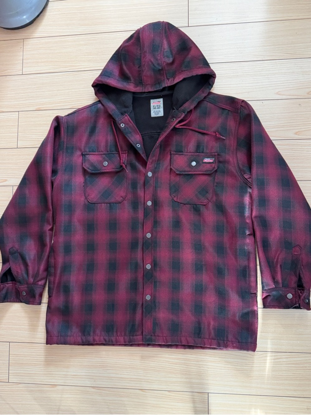 Dickies Red and Black Hooded Plaid Shirt Jacket